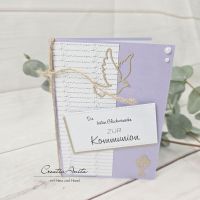 Glückwunschkarte zur Kommunion mit Taube und Kelch -Lavendel-
