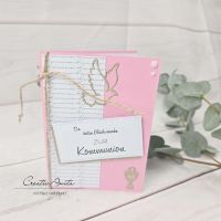 Glückwunschkarte zur Kommunion mit Taube und Kelch -Rosa-