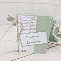 Glückwunschkarte zur Kommunion mit Taube und Kelch -Eukalypthus-