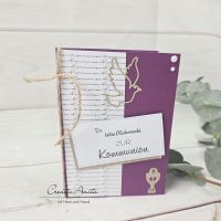 Glückwunschkarte zur Kommunion mit Taube und Kelch -Violett-