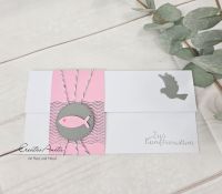 Gutschein- oder Geldgeschenkverpackung in Weiß-Rosa-Grau mit Fischen