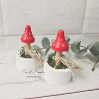Handgemachte Herbstdeko - Fliegenpilz mit Moos in Kerzenhalter
