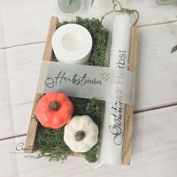 Kerzengeschenk - Herbst mit Kürbisse und Moos -Goldener Herbst-