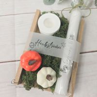 Kerzengeschenk - Herbst mit Kürbisse und Moos -Der Herbst ist da-
