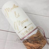 Hochzeitskerze mit echtem Holz mit/ohne Teelichteinsatz, GOLDENES Herz