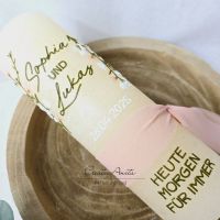 Hochzeitskerze Rustik creme groß - wahlweise mit/ohne Teelichteinsatz - mit Blumen in olive, weiß, rosé