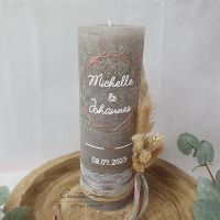 Hochzeitskerze Rustik taupe groß mit/ohne Teelichteinsatz - Geometric Rosegold