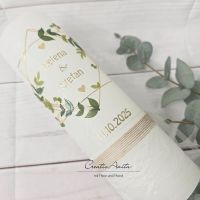 Hochzeitskerze Rustik weiss mit/ohne Teelichteinsatz 250x80 - Vintage geometric - Gold-Natur