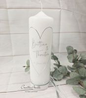 Hochzeitskerze im Schlichten Stil -Modern Heart- eukalyphtus-silber