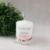 Kerze "Engel ohne Flügel nennt man Mama" Mitbringsel - Grau-Altrosa