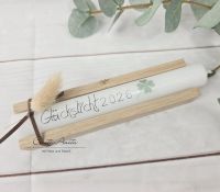 Geschenkkerzen - Stabkerze mit Spruch -Glückslicht 2026- mit Glücks-Kleeblatt