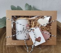 Handverziertes Kerzen-Set in Geschenkbox "Danke" & Seifenherzen - Geschenk - Kerzenset
