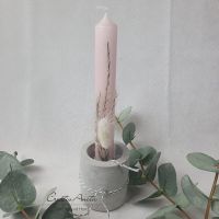 Kerzenhalter 2in1 - Stabkerzen- und Teelichthalter mit Kerze - grau-rosa