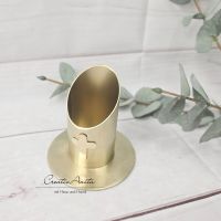 Kerzenständer mit Kreuz aus Metall in gold, 4 cm - Kommunionkerze, Taufkerze