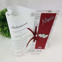 Menükarte in HERZFORM! Traumlicht Shabby - Holzoptik mit Bordeaux