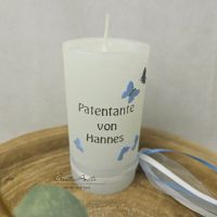 Patenkerze -Schmetterlinge- in weiß-blau