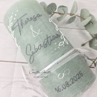 Hochzeitskerze Rustik mit/ohne Teelichteinsatz eukalypthus groß - Anthrazit & Silber, Blätter