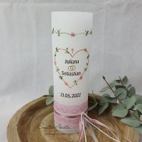 Hochzeitskerze Rustik weiß mit/ohne Teelichteinsatz - Blätterkranz