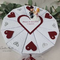 Schachteltorte mit Eheringen - Geldgeschenk - Hochzeitsgeschenk - WEIß-BORDEAUX