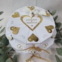 Schachteltorte mit Perlendekor - 2-stöckig - Geldgeschenkverpackung WEISS-GOLD