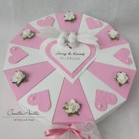 Schachteltorte mit Herzen & Röschen - Geldgeschenk Hochzeit ROSA-ALTWEISS
