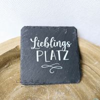 Untersetzer mit Spruch -Lieblingsplatz- aus Schiefer