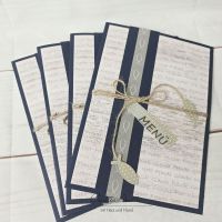 4 Menükarte in Dunkelblau mit Fische zur Kommunion/Konfirmation/Taufe