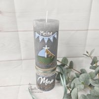 Taufkerze Rustikkerze Junge - mit Segelboot