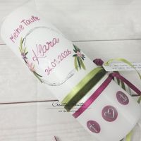 Taufkerze glatt Mädchen Blumenkreis weiß-beere perlmutt