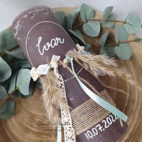 Taufkerze Rustikkerze -Boho-Stil- Junge Silber-Mint mit Pampasgras
