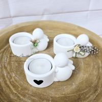 Ostergeschenk Teelichthalter -Osterhase- dekoriert mit Blümchen