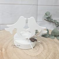 Teelichthalter mit Vogelpaar und Herz aus Beton - Winterdekoration