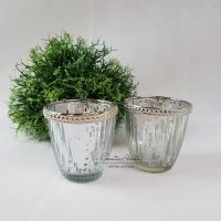 Teelichthalter aus Glas in Silber glänzend - 2 Stück