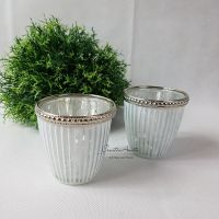 Teelichthalter aus Glas in Silber matt - 2 Stück